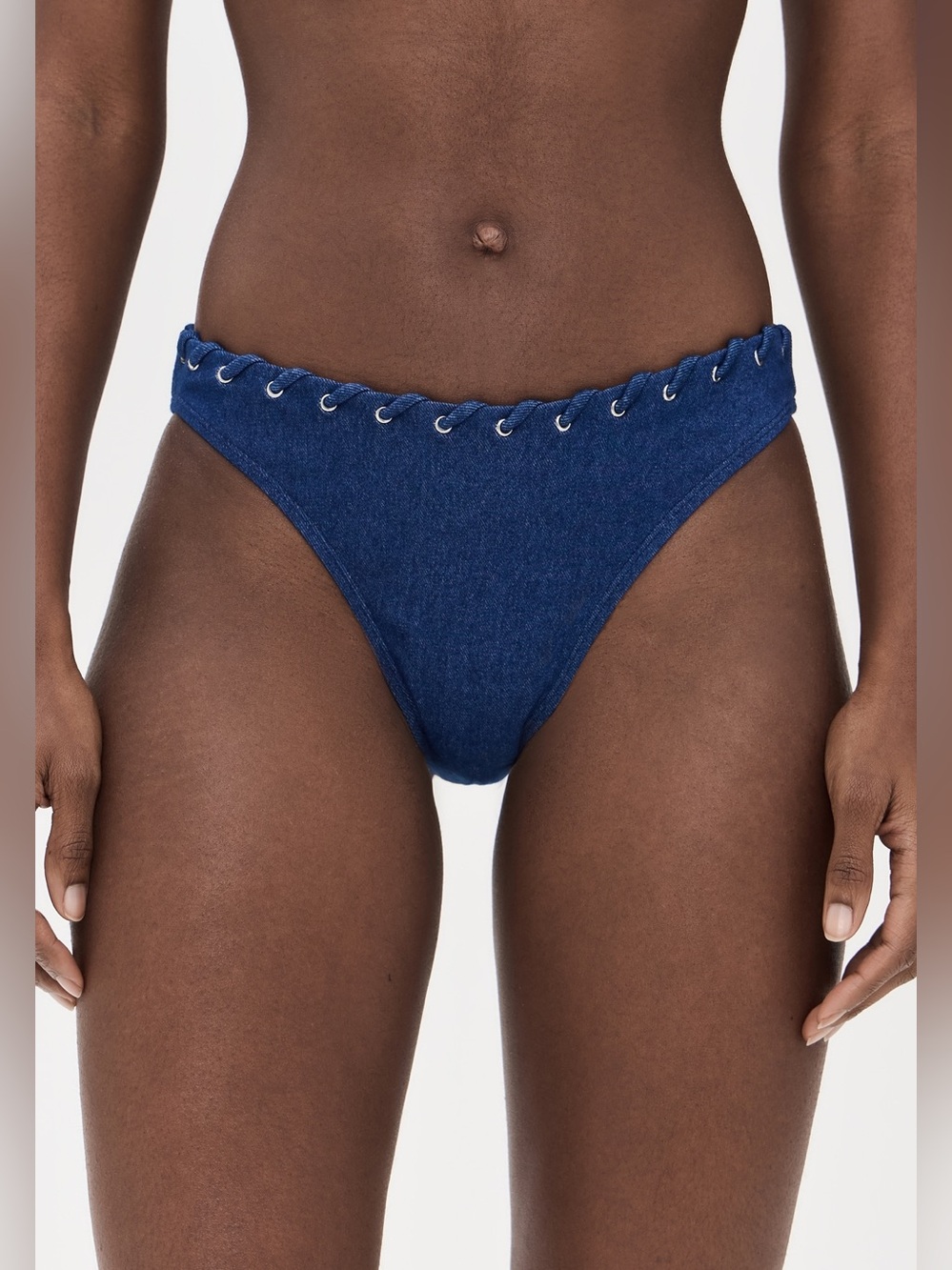 Good American Navy Lace-Up Denim Bikini Bottom NWT